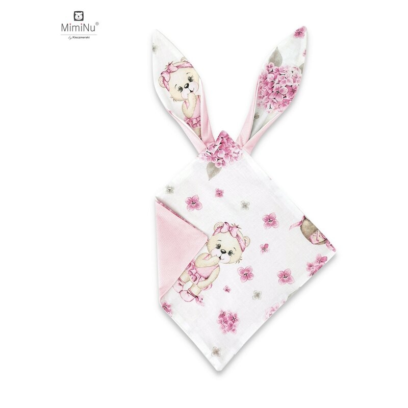 Jucarie textila senzoriala, Moale, Cu doua fete, 30 x 30 cm, Din catifea si bumbac, Design, Pink Ballerina, MimiNu
