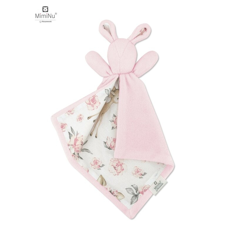 MimiNu - Lanka, Jucarie textila moale pentru bebelusi, Cu doua fete, 45 x 27 cm, Sweet Deer Pink