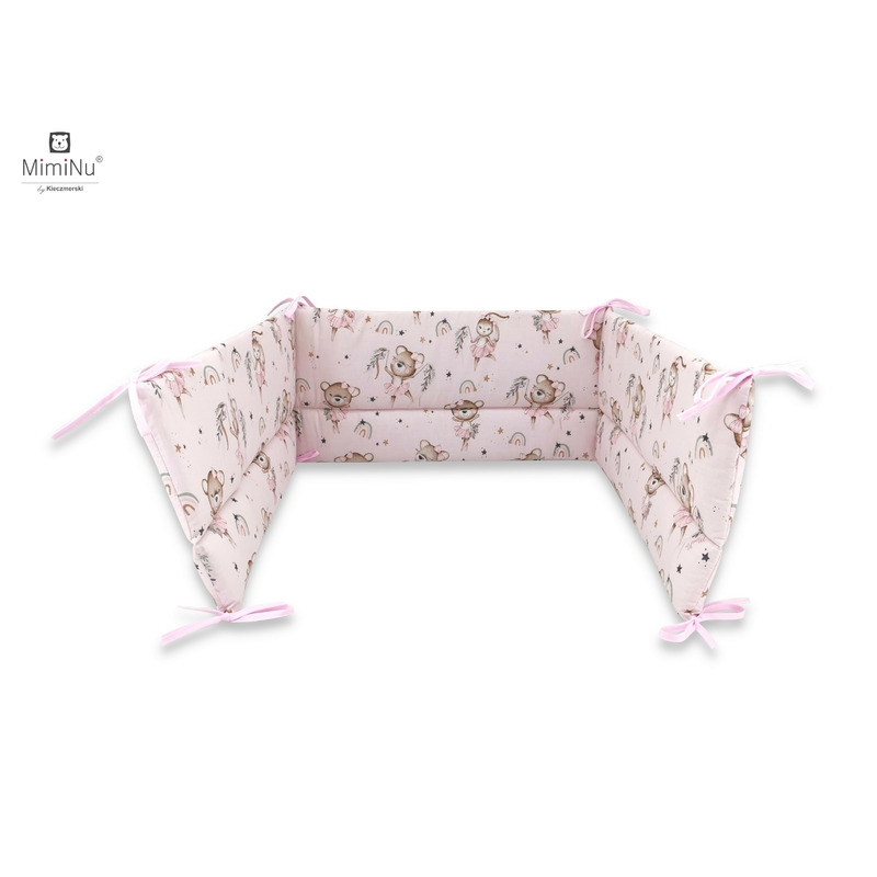 MimiNu - Lenjerie patut 3 piese, Cu protectie laterala, Din bumbac certificat Oeko Tex Standard 100, Pentru patut 120x60 cm, Design, Little Ballerina Pink