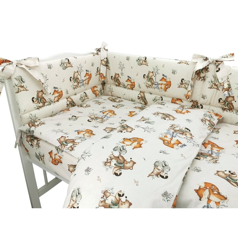 MimiNu - Lenjerie patut 3 piese, Cu protectie laterala, Din bumbac certificat Oeko Tex Standard 100, Pentru patut 120x60 cm, Design, Time for fun