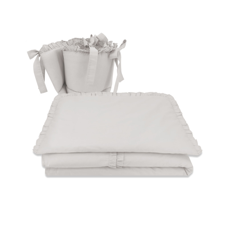 MimiNu - Lenjerie patut 3 piese, Cu volanase, Cu protectie laterala, Din bumbac certificat Oeko Tex Standard 100, Pentru patut 120x60 cm, Colectia Royal, Grey