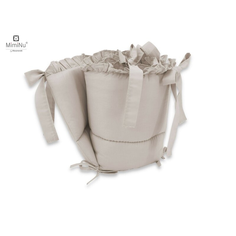 MimiNu - Lenjerie patut 3 piese, Cu volanase, Cu protectie laterala, Din bumbac, Pentru patut 120x60 cm, Colectia Royal, Beige