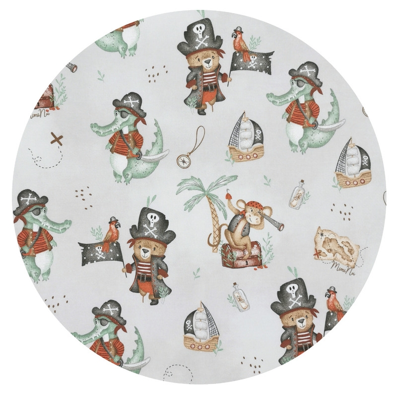 MimiNu - Paturica de infasat cu doua fete, Cu multiple utilizari, Cu inchidere arici velcro, Dimensiune 75x75 cm, Din bumbac certificat Oeko Tex Standard 100, Design, Pirates Natural