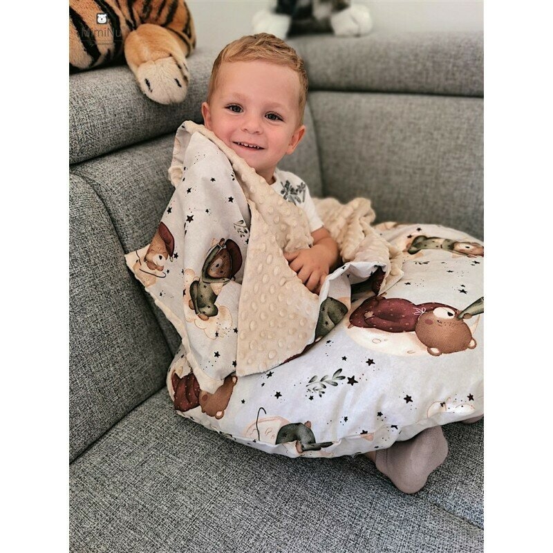 MimiNu - Paturica de infasat cu doua fete, Cu multiple utilizari, Cu inchidere arici velcro, Dimensiune 75x75 cm, Din bumbac certificat Oeko Tex Standard 100, Teddy Bear On Moon