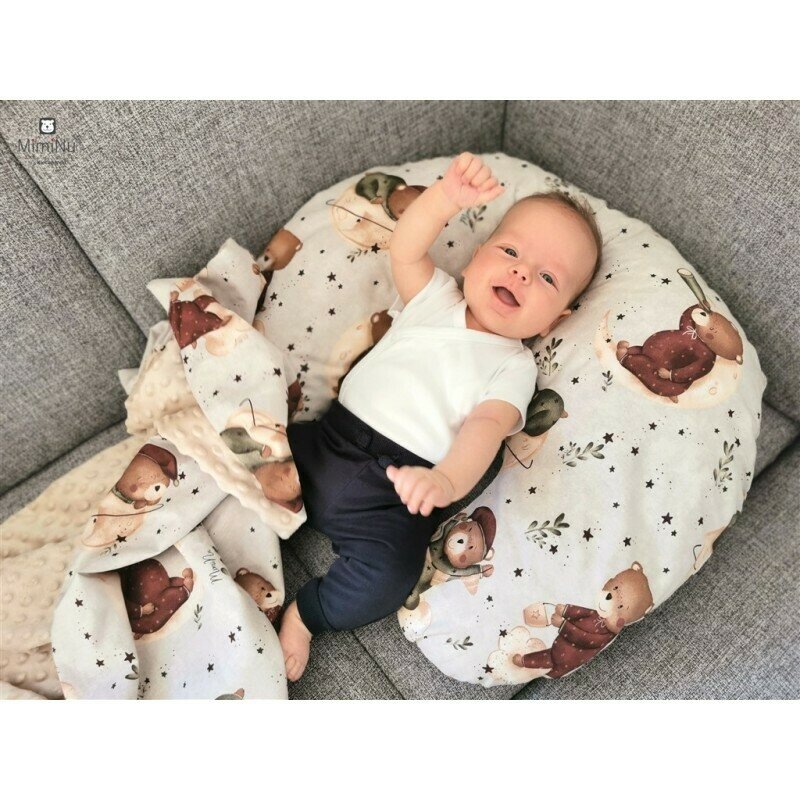 MimiNu - Paturica de infasat cu doua fete, Cu multiple utilizari, Cu inchidere arici velcro, Dimensiune 75x75 cm, Din bumbac certificat Oeko Tex Standard 100, Teddy Bear On Moon