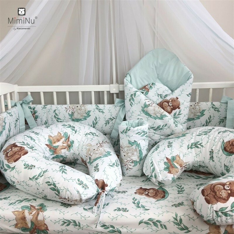 MimiNu - Paturica de infasat multifunctionala, Cu volanase, Cu inchidere cu panglica si arici velcro, Dimensiune 75x75 cm, Din bumbac certificat Oeko Tex Standard 100, Lulu Natural/Mint