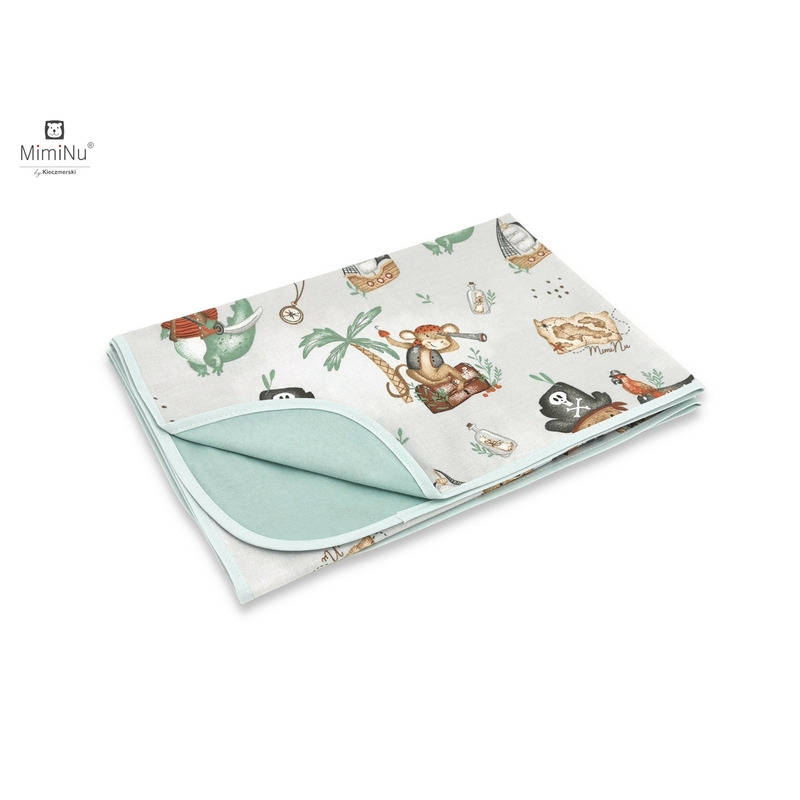 MimiNu - Paturica moale cu doua fete, Dimensiune 75x100 cm, Din bumbac certificat Oeko Tex Standard 100, Design, Pirates Natural