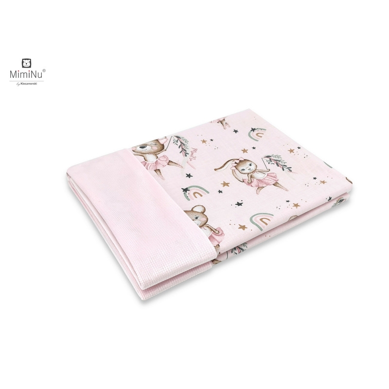 MimiNu - Paturica pufoasa cu doua fete, Dimensiune 75x100 cm, Din tesatura de catifea si bumbac, Materiale certificate Oeko Tex Standard 100, Design, Little Ballerina Pink