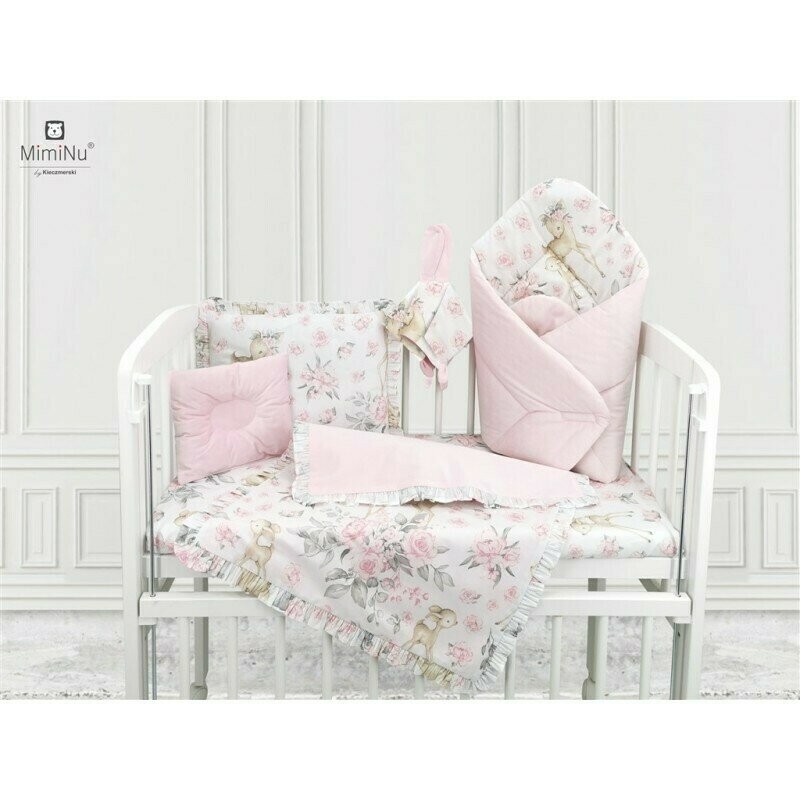 MimiNu - Perna bebelusi profilata, cu doua fete, 23x26 cm, Velvet Sweet Deer/Pink