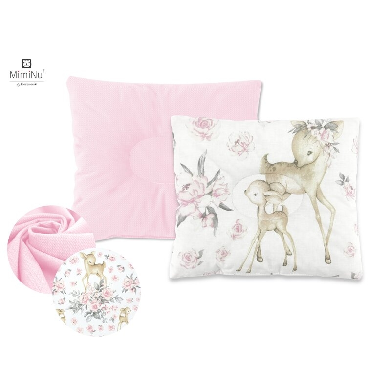 MimiNu - Perna bebelusi profilata, cu doua fete, 23x26 cm, Velvet Sweet Deer/Pink