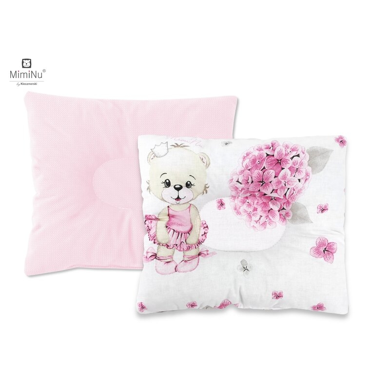 MimiNu - Perna bebelusi profilata, Cu doua fete, Cu functie anti-soc, Pufoasa, Din catifea si bumbac, 23x26 cm, Velvet Pink Ballerina
