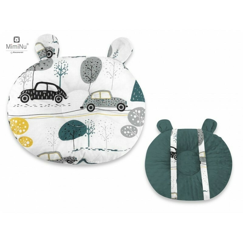 MimiNu - Perna bebelusi Ursulet, Multifunctionala, Cu doua fete, Tesatura pufoasa minky si bumbac, Materiale certificate Oeko Tex Standard 100, Minky Childrens Journey Grey