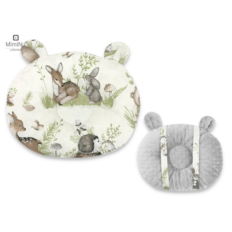 MimiNu - Perna bebelusi Ursulet, Multifunctionala, Cu doua fete, Tesatura pufoasa minky si bumbac, Design, Minky Calm Forest Natural