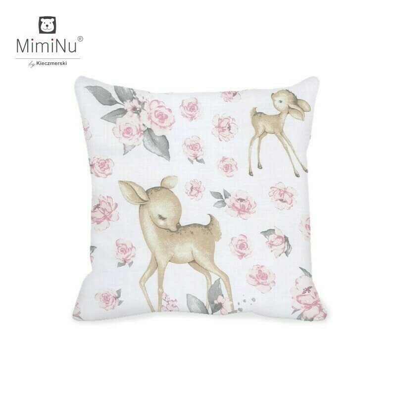 MimiNu - Perna clasica de dormit, Cu husa detasabila cu fermoar, Din bumbac, 40x40 cm, Sweet Deer Pink