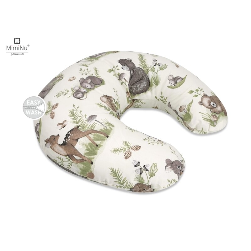 MimiNu - Perna pentru alaptat, Din bumbac, Cu husa detasabila, Cu fermoar securizat, Circumferinta 155 cm, Design, Calm Forest Natural