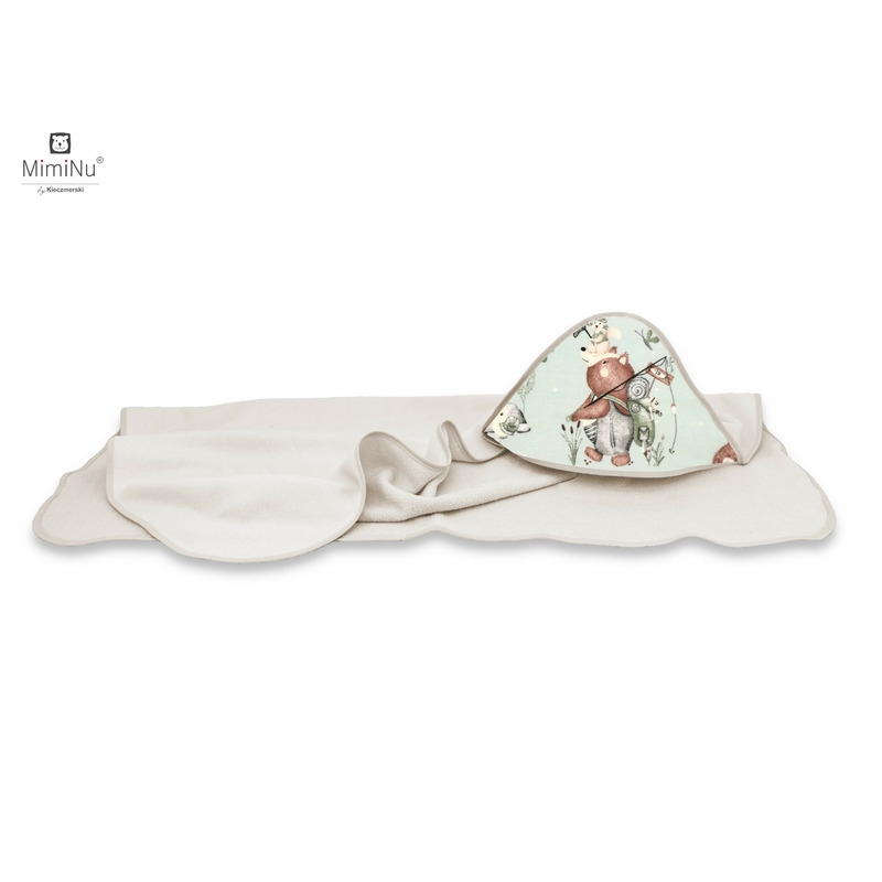 MimiNu - Prosop mare cu gluga, Dimensiune 100x100 cm, Din bumbac si thermo fleece, Materiale certificate Oeko Tex Standard 100, Design, Let's Go Natural