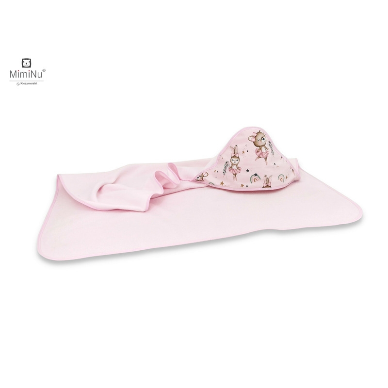MimiNu - Prosop mare cu gluga, Dimensiune 100x100 cm, Din bumbac si thermo fleece, Materiale certificate Oeko Tex Standard 100, Design, Little Ballerina Pink