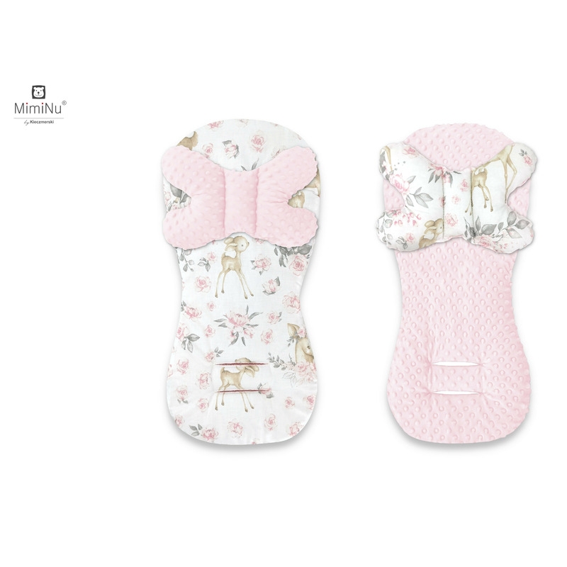 Protectie textila pentru carucior, scaun auto si scaun de bicicleta, Cu perna Butterfly, Materiale certificate Oeko Tex Standard 100, Minky Sweet Deer Pink, MimiNu