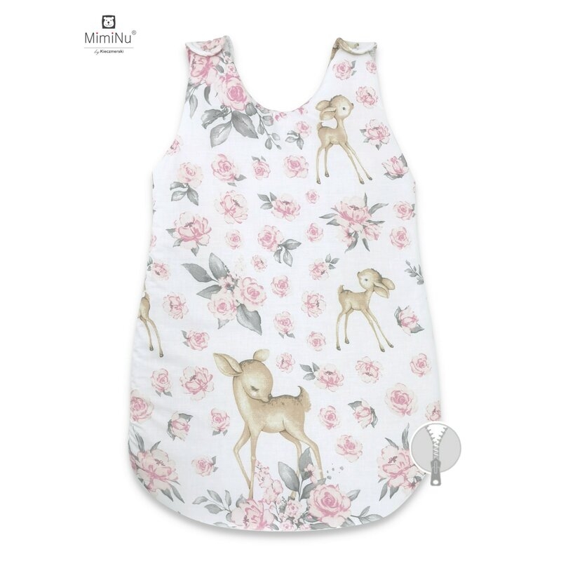 MimiNu - Sac de dormit pentru bebelusi, De iarna, Din bumbac, Cu fermoar lateral, Cu capse pe umar, 70 cm, 0 – 6 luni, 2.5 Tog, Sweet Deer Pink