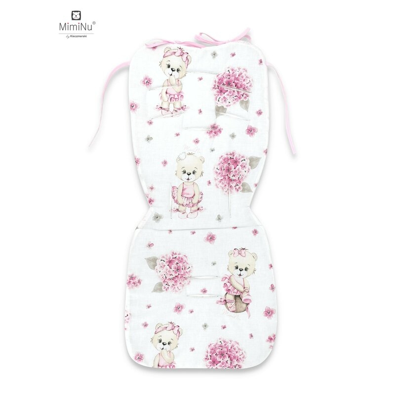 MimiNu - Salteluta pentru carucior, Reversibila, Cu doua fete, Din catifea matlasata si bumbac, Materiale certificate Oeko Tex Standard 100, Dimensiune 78 x 34 cm, Design, Pink ballerina/Pink