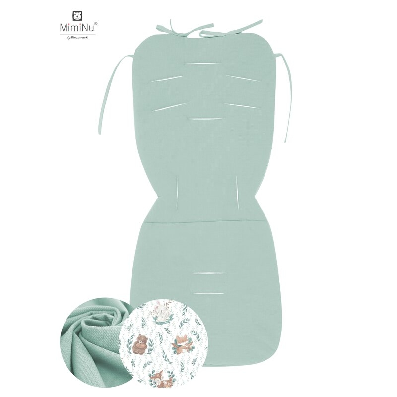 MimiNu - Salteluta pentru carucior, Reversibila, Cu doua fete, Din catifea matlasata si bumbac, Materiale certificate Oeko Tex Standard 100, Dimensiune 78 x 34 cm, Lulu Natural/Cold Mint