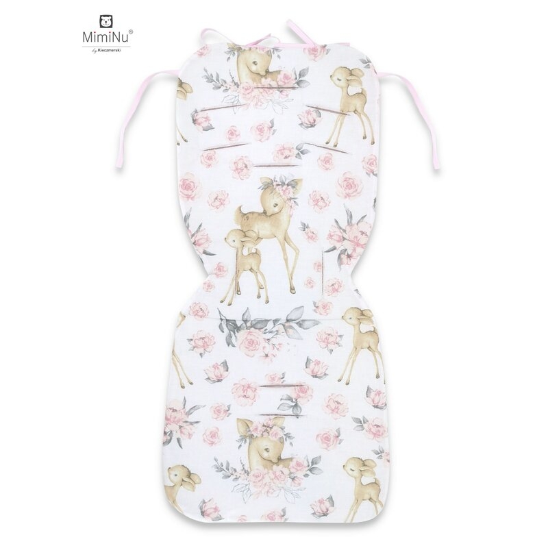 MimiNu - Salteluta pentru carucior, Reversibila, Cu doua fete, Din catifea matlasata si bumbac, Materiale certificate Oeko Tex Standard 100, Dimensiune 78 x 34 cm, Sweet Deer Pink/Pink