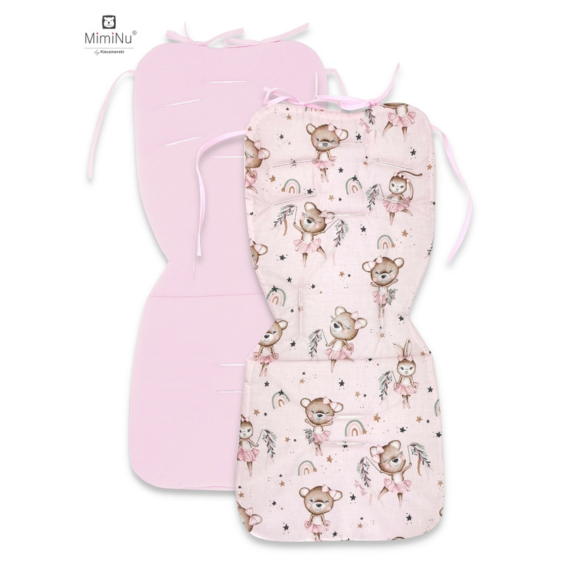MimiNu - Salteluta pentru carucior, Reversibila, Cu doua fete, Din catifea matlasata si bumbac, Materiale certificate Oeko Tex Standard 100, Dimensiune 78 x 34 cm, Minky Little Ballerina Pink