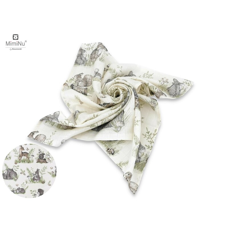 MimiNu - Scutec tetra din bumbac, Refolosibil, Cu multiple intrebuintari, Dimensiune 70x80 cm, Design, Calm Forest Natural