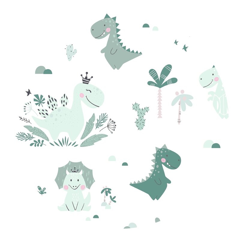 MimiNu - Set 2 cearceafuri cu elastic pentru patut leagan sau patut co-sleeper, 90x40 cm, Din bumbac, Material certificat Oeko Tex Standard 100, Dino Mint and Mini Grays Stars