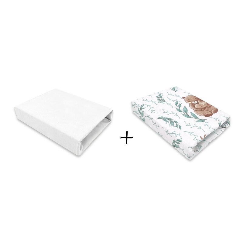 MimiNu - Set 2 cearceafuri cu elastic pentru patut leagan sau patut co-sleeper, 90x50 cm, Din bumbac, Material certificat Oeko Tex Standard 100, White and Lulu Natural
