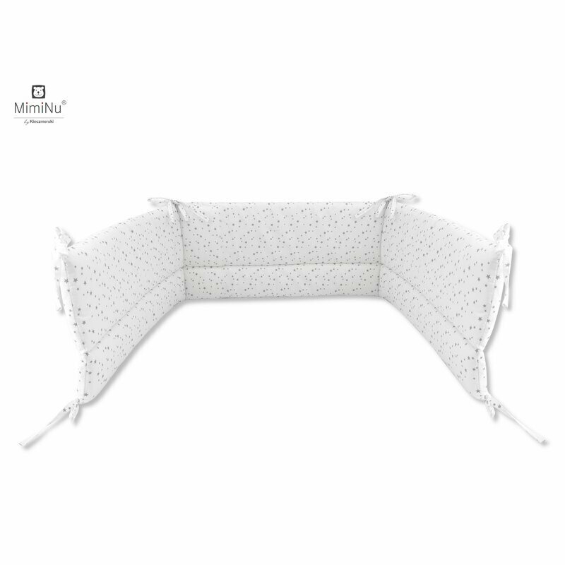 MimiNu - Set lenjerie patut 5 piese, Cu pilota si perna, Din bumbac certificat Oeko Tex Standard 100, Pentru patut 120x60 cm, Mini Gray Stars