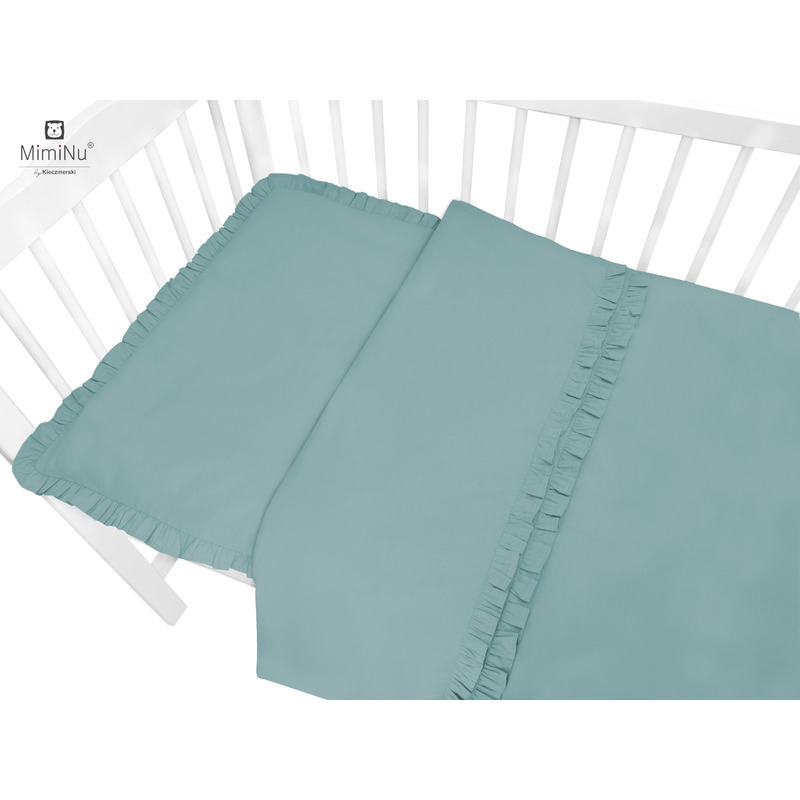 MimiNu - Set lenjerie patut 5 piese, Cu volanase, Cu pilota si perna, Din bumbac certificat Oeko Tex Standard 100, Pentru patut 120x60 cm, Colectia Royal, Nepal Green