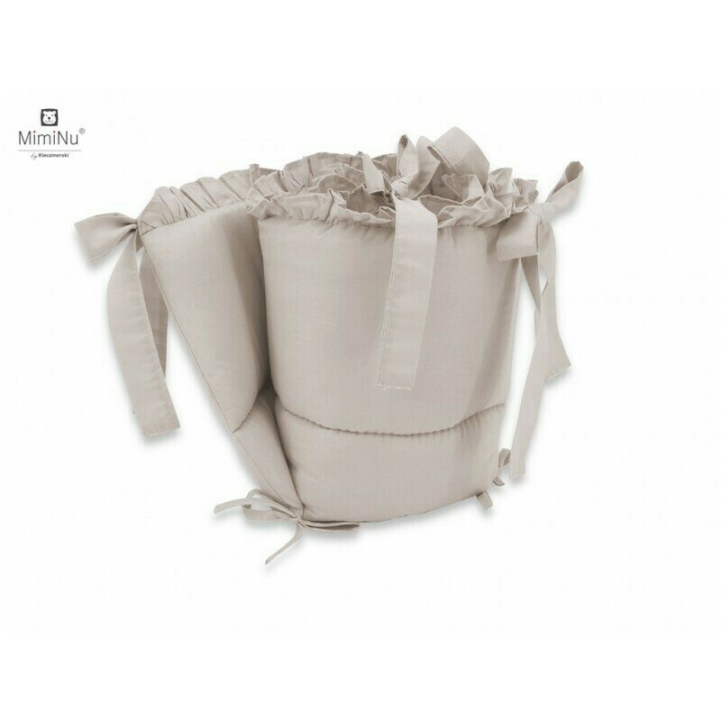 MimiNu - Set lenjerie patut 5 piese, Cu volanase, Cu pilota si perna, Din bumbac, Pentru patut 120x60 cm, Colectia Royal, Beige