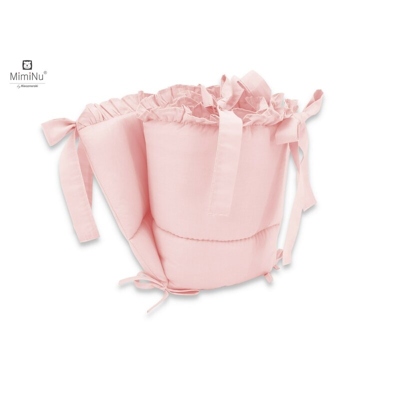 MimiNu - Set lenjerie patut 5 piese, Cu volanase, Cu pilota si perna, Din bumbac, Pentru patut 120x60 cm, Colectia Royal, Powder Pink