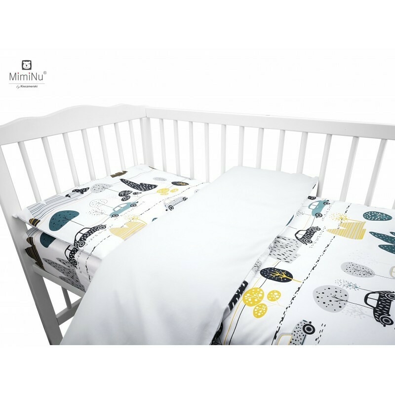 MimiNu - Set lenjerie patut cu 6 piese, Cu pilota si perna, Cu doua aparatori laterale, Din bumbac certificat Oeko Tex Standard 100, Pentru patut 120x60 cm, Childrens Journey Grey