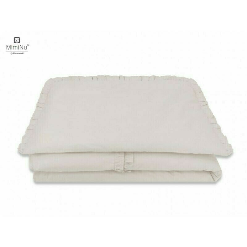 MimiNu - Set lenjerie patut cu 6 piese, Cu volanase, Cu pilota si perna, Cu doua aparatori laterale, Din bumbac, Pentru patut 120x60 cm, Colectia Royal, Beige