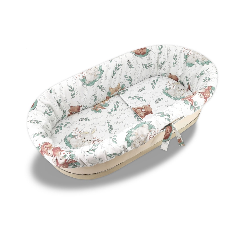MimiNu - Set pentru landou/cosulet, Cu protectie, saltea si pernuta, Din bumbac certificat Oeko Tex Standard 100, Lulu Natural