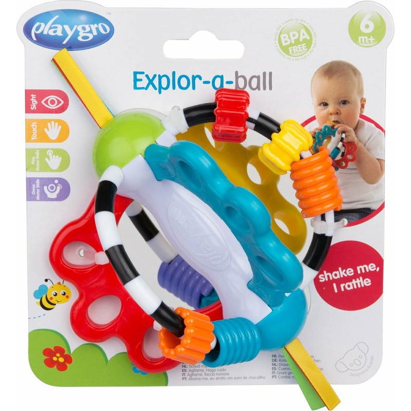 Minge cu activitati pentru bebelusi, Cu diferite texturi si suprafete, 11.5 cm, Explore-a-Ball, Playgro