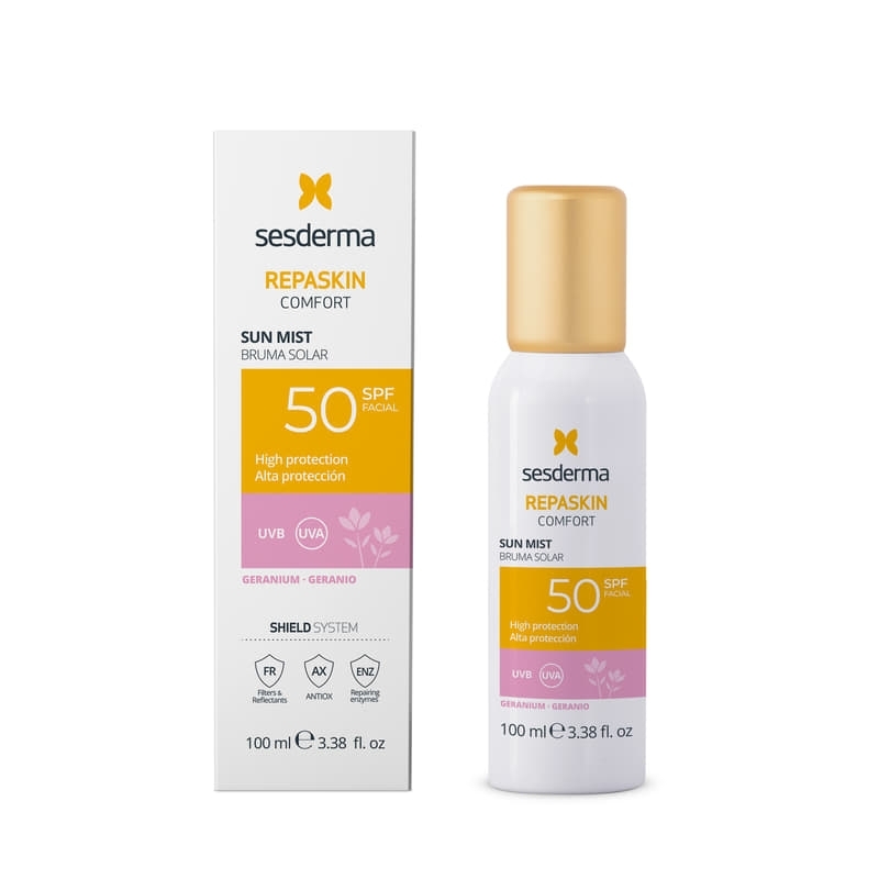 Mist cu protectie solara SPF 50 si geranium Repaskin Comfort, 100 ml, Sesderma