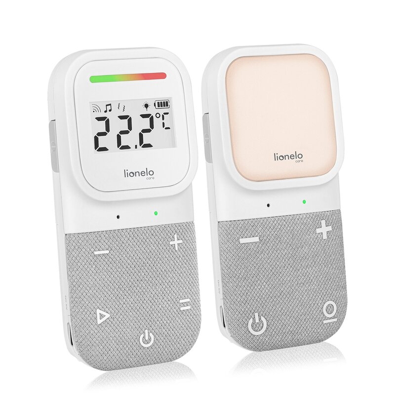 Monitor, Lionelo, Babyline 2.3, Comunicare bidirectionala, Cantece de leagan, sunete ambientale si zgomote din natura, Cu Vibratii si LED-uri, Cu senzor temperatura, Cu raza de actiune 70/400m, Portabil, Alb