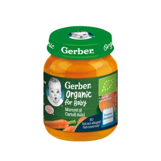 Piure Bio din morcovi si cartofi dulci de la 4 luni, 125g, Gerber