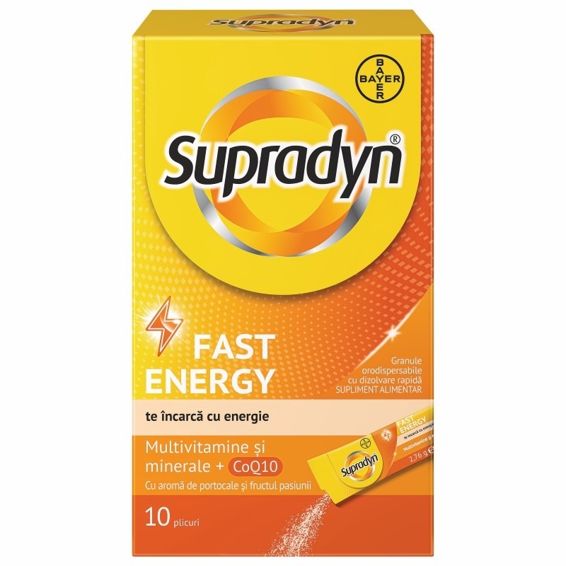 Multivitamine si minerale Supradyn Fast Energy, 10 plicuri, Bayer