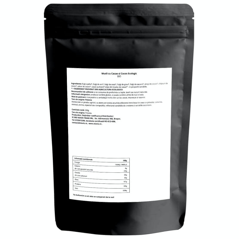 Musli cu cacao si cocos, 200 g, Niavis