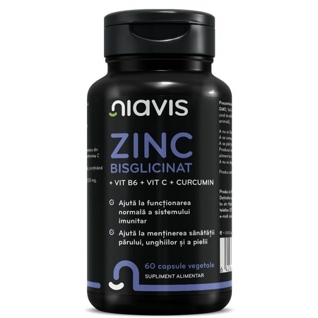 Zinc bisglicinat + vitamina B6 + vitamina C + curcumin, 60 capsule, Niavis