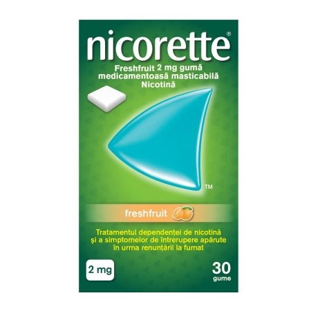 Guma Nicorette Freshfruit, 2 mg, 30 bucati, Mcneil Guma Nicorette Freshfruit, 2 mg, 30 bucati, Mcneil