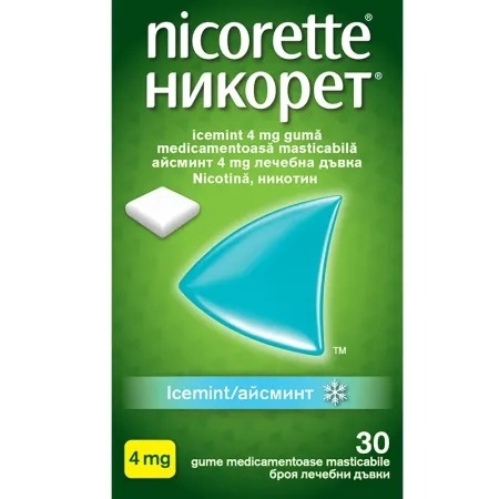 Guma Nicorette IceMint, 4 mg, 30 bucati, Mcneil Guma Nicorette IceMint, 4 mg, 30 bucati, Mcneil