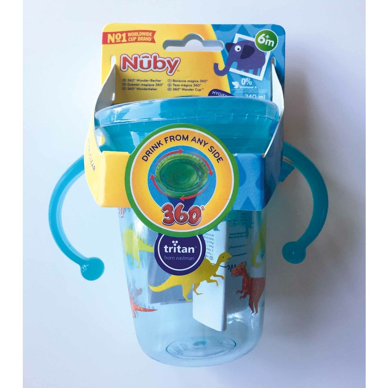 Nuby - Cana cu manere, 360°, Din materialul ecologic tritan, Rezistenta, 240 ml, 6 luni+, Albastru