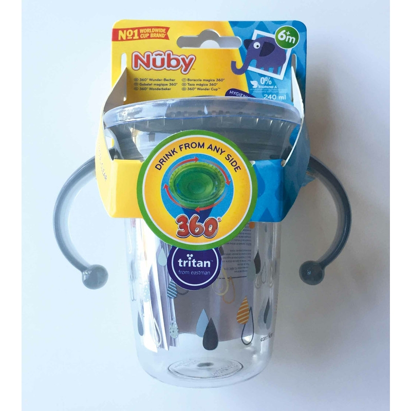 Nuby - Cana cu manere, 360°, Din materialul ecologic tritan, Rezistenta, 240 ml, 6 luni+, Gri