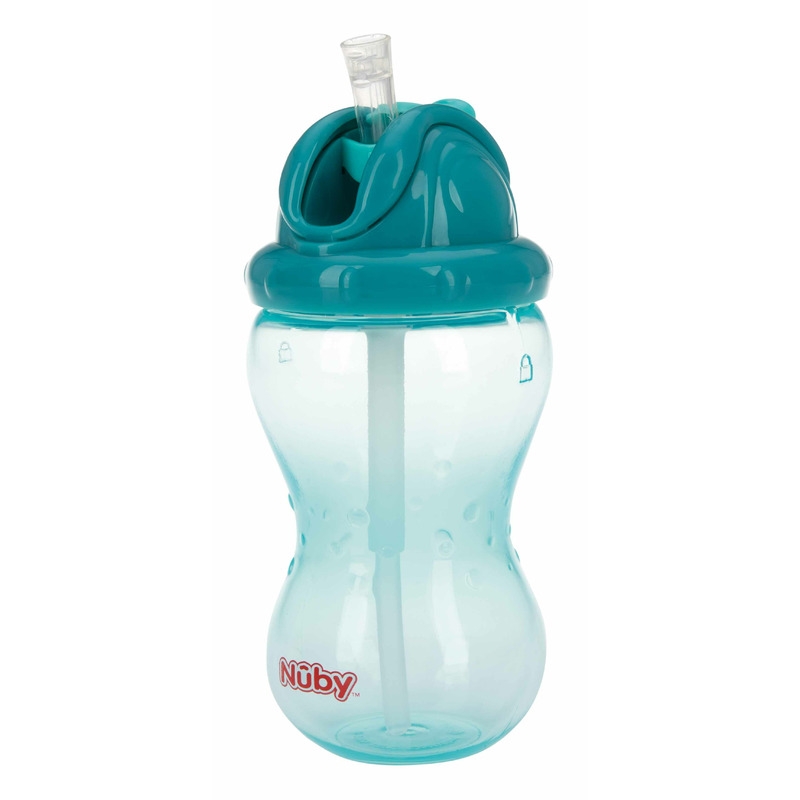 Nuby - Cana cu pai anti-alunecare, Cu inchidere etansa, Plastic, 360 ml, 12+ luni, Albastru