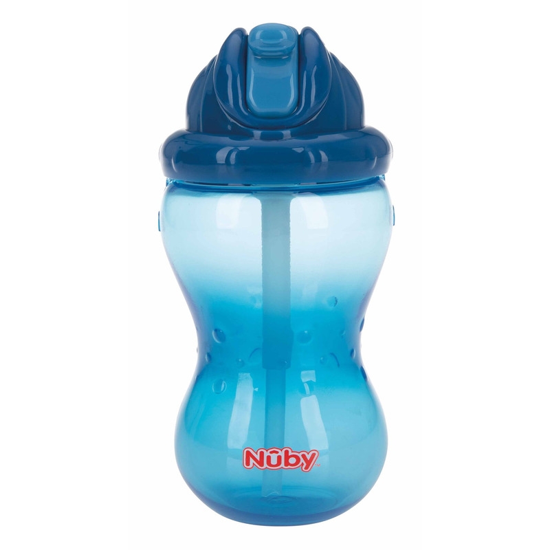 Nuby - Cana cu pai anti-alunecare, Cu inchidere etansa, Plastic, 360 ml, 12+ luni, Albastru inchis